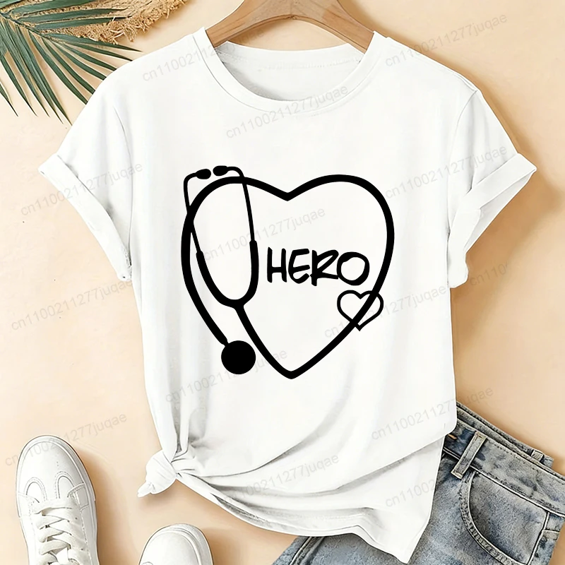 Summer Fashion Women Tshirt Short Sleeve Nurse Tshirt Ladies Tee Shirt Top Stethoscope Hero Graphic T-Shirts Camisetas Mujer