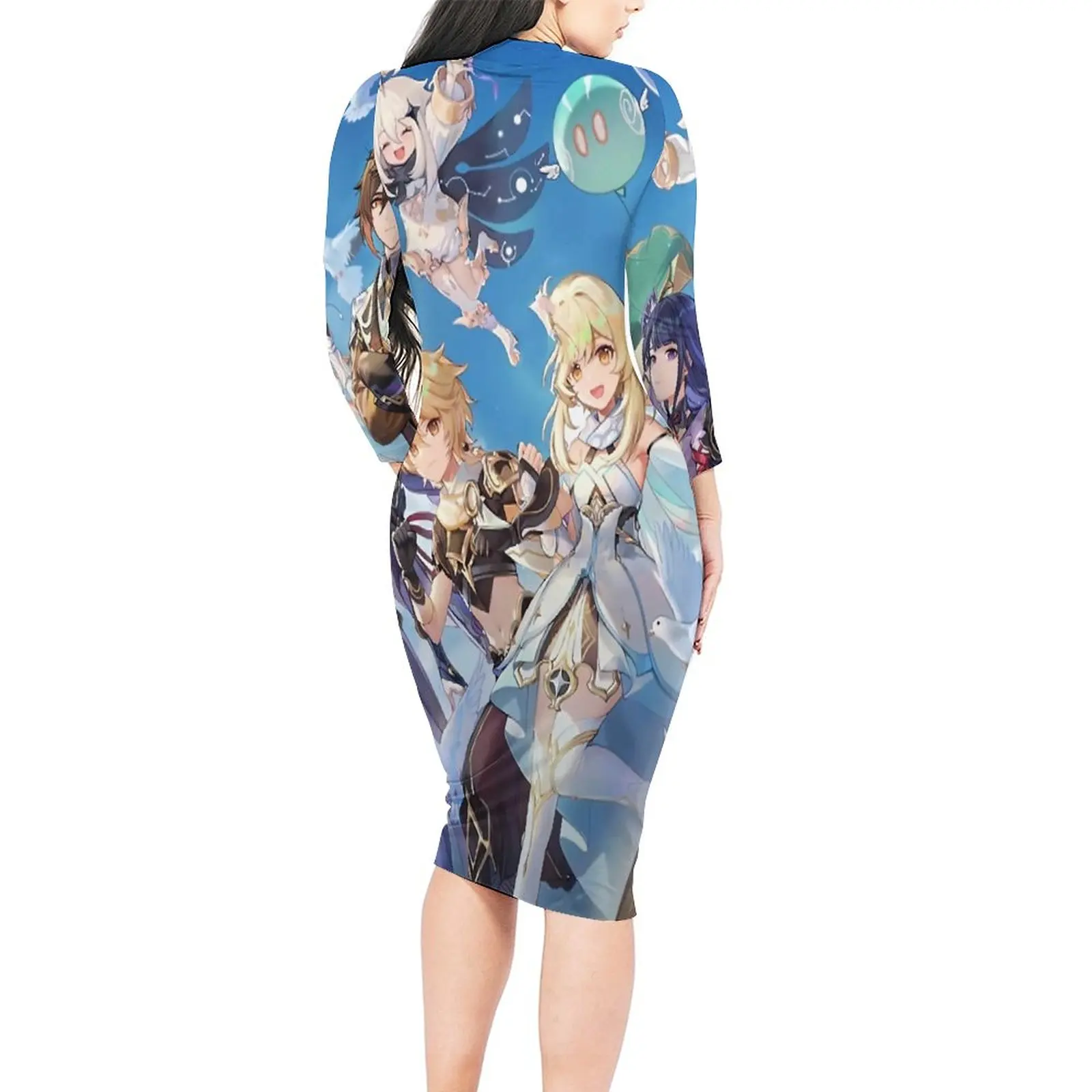 Genshin Impact Bodycon Dress Woman Anime Design Sexy Dresses Summer Long Sleeve Aesthetic Custom Dress Big Size