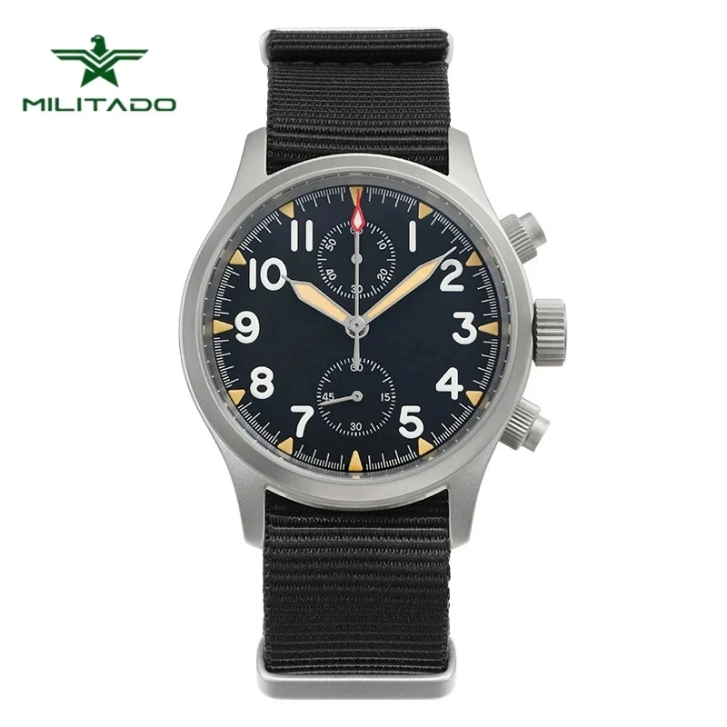 Militado ML1868 Retro VK61 Quartz Chronograph Watch Sapphire glass with AR coating Swiss Super-Luminous 316L stainless steel