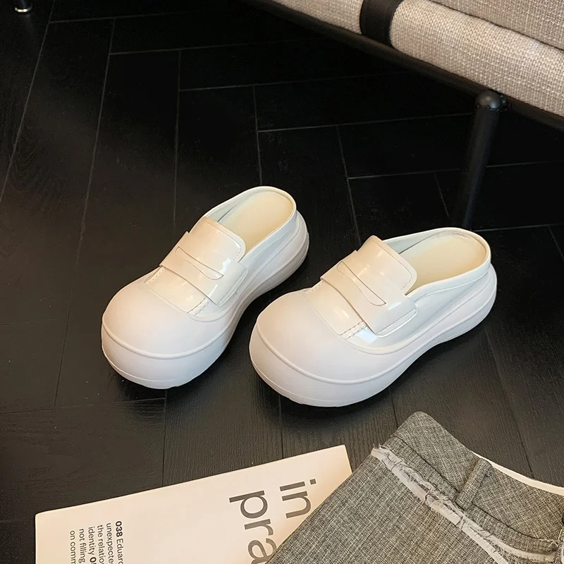 MKKHOU Fashion Women's Shoes New High Quality Genuine Leather Round Head Thick Bottom Slippers Summer Lightweight Shoes