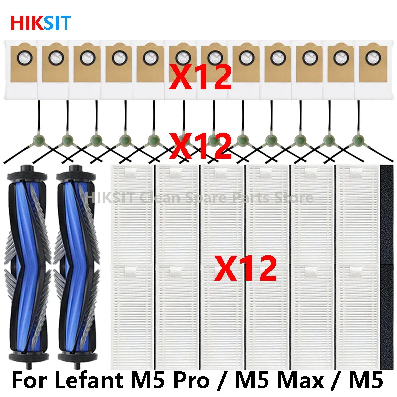 Passend für (Lefant M5 Pro / M5 Max / M5) Staubsaugerzubehör Hauptbürste Seitenbürste Hepa-Filter Wischtuch Staubbeutel Ersatzteile