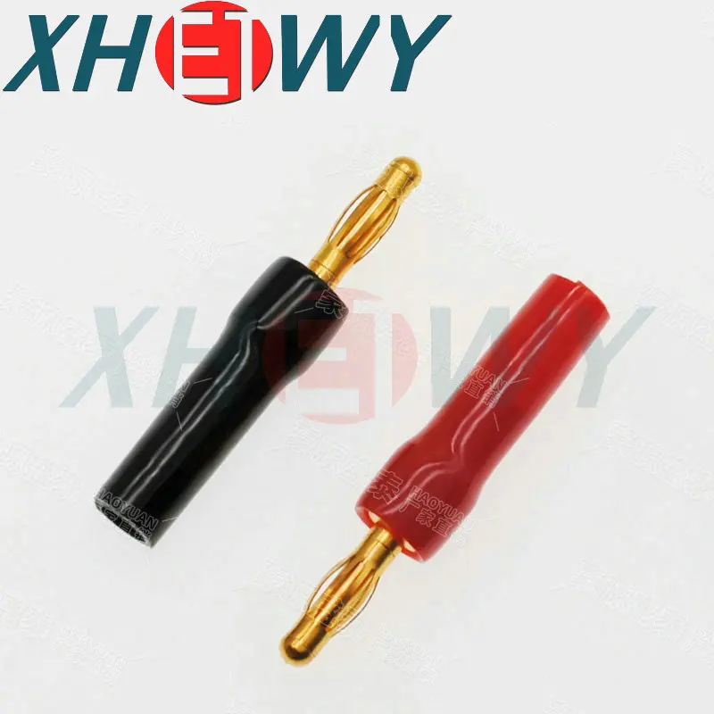 Fever Pure Copper 4MM Banana Plug Amplifier Audio Speaker Wire Connector 90-Degree Bent Soft Rubber Sleeve Jacket Type
