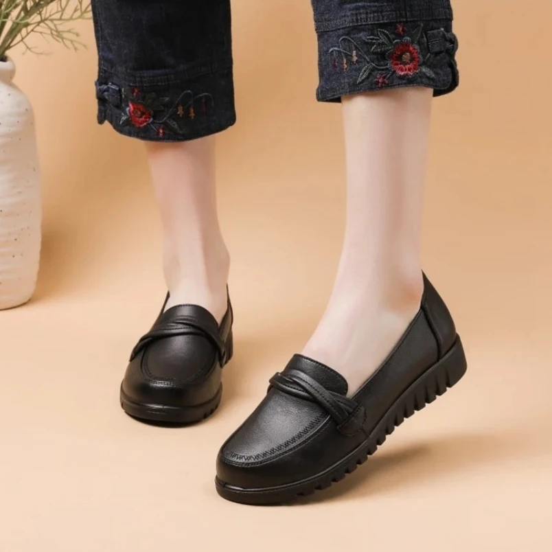 

2025 г., женские туфли на плоской подошве, новые весенне-осенние женские повседневные лоферы без шнуровки из натуральной кожи, балетки на плоской подошве, женская прогулочная обувь