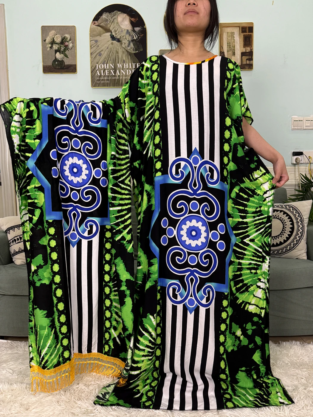 2025 Cotton Abayas For Women Printed Stripe Loose Caftan Marocain Femme Robe African Dubai Holiday Dresses With 160x80cm Scarf