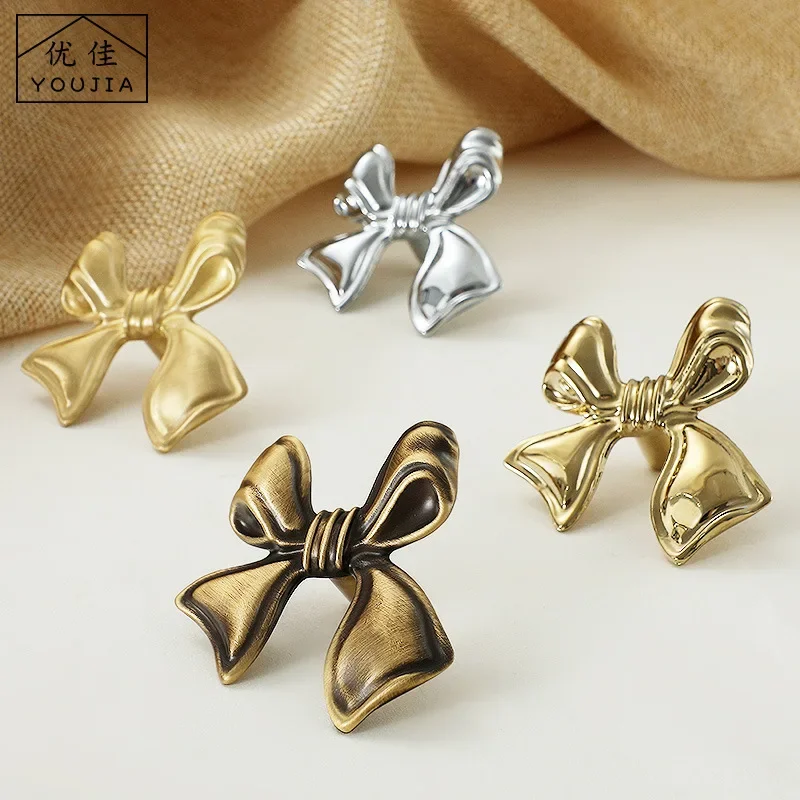 1pcs New Brass Bow Tie Handle European Style French Cabinet Wardrobe Door Drawer Knob Handmade Knob Furniture Handle Pull Home