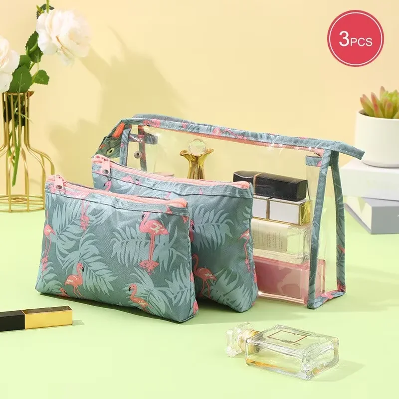 

Large Capacity Transparent PVC 3 Pieces Makeup Bag Portable Waterproof And Dustproof Travel Set Toiletries Bag Pouch Makup bag