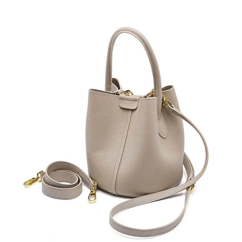 Women's Top-handle Bucket Bag Genuine Leather Ladies Shoulder Crossbody Bags Casual Basket Tote Handbag