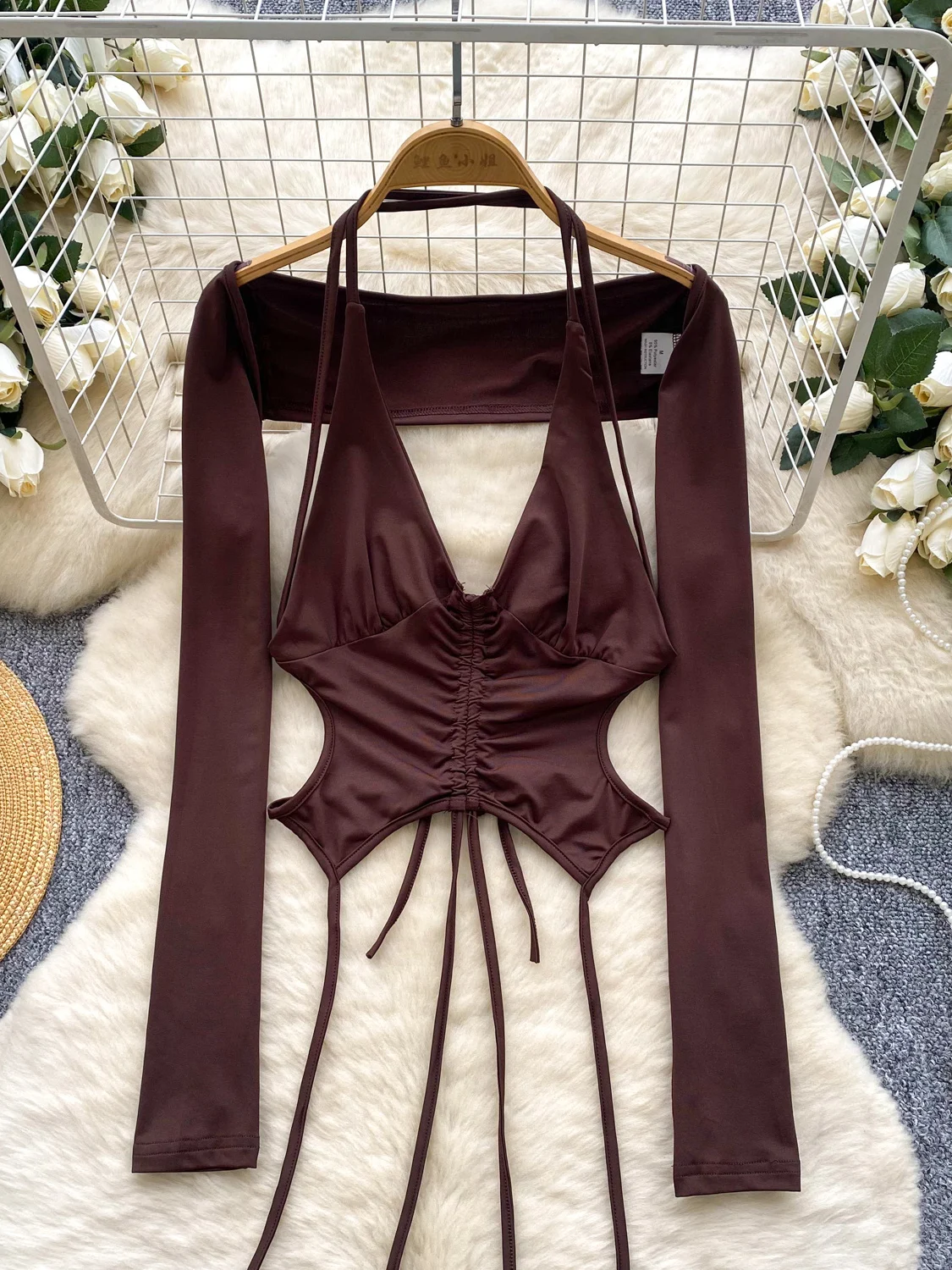 

Women's Summer Faion Set Long Sve Dstring ter Top Vest Outer awl Two-Piece Set Design Sense Layering European Sle