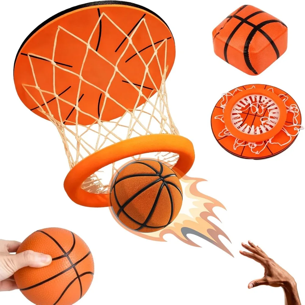 オレンジ色の吊り下げ式屋内バスケットボールフープ ストレス解消ゲーム ネットとボール付き 天井バスケットボールフープ 屋内 組み立て不要