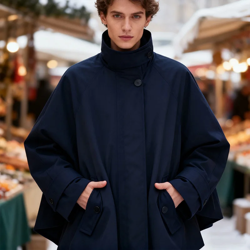 

Cape Jacket High Collar Long Sleeves Hidden Button Zipper Lightweight Chiffon Loose Hem Tops Spring Summer New Casual Outerwear