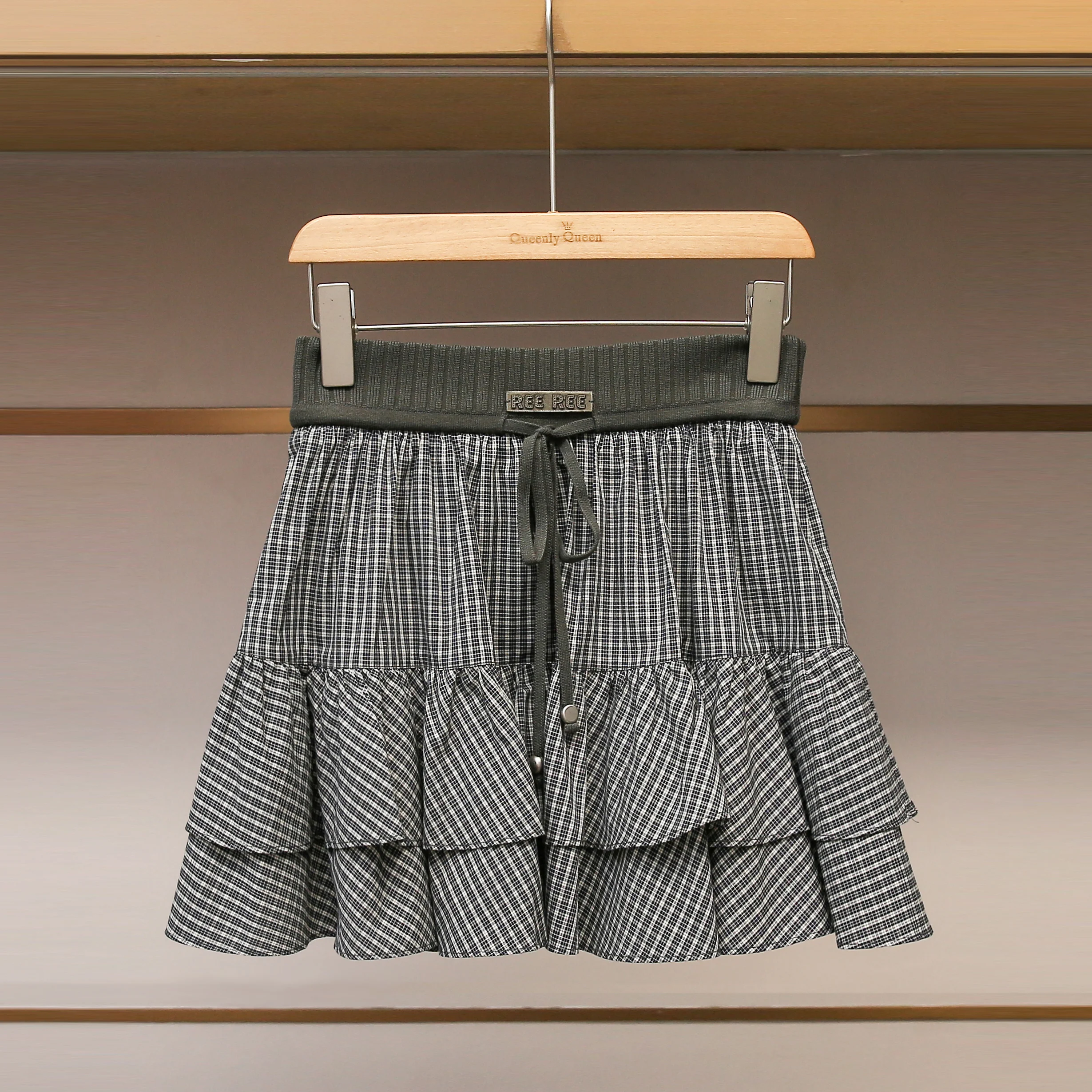 

High-End Women's Skirt with Belted Patchwork Elastic Waist Design Vintage Sle Ci Commute Cake Skirt for Ladies