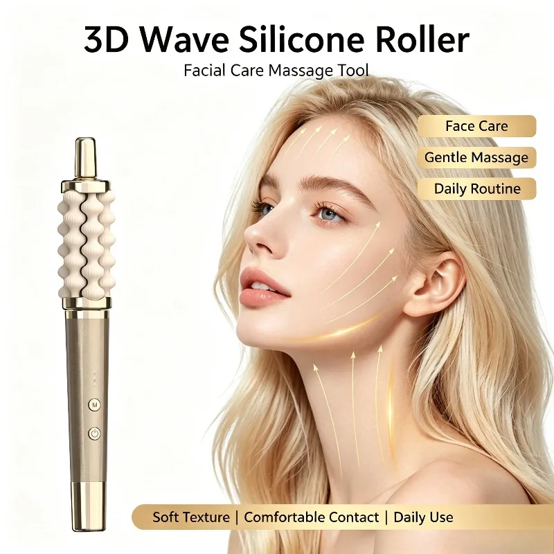 3D wave rotating silicone massage stick cross-border handheld massager, home facial V face shaping soothing care