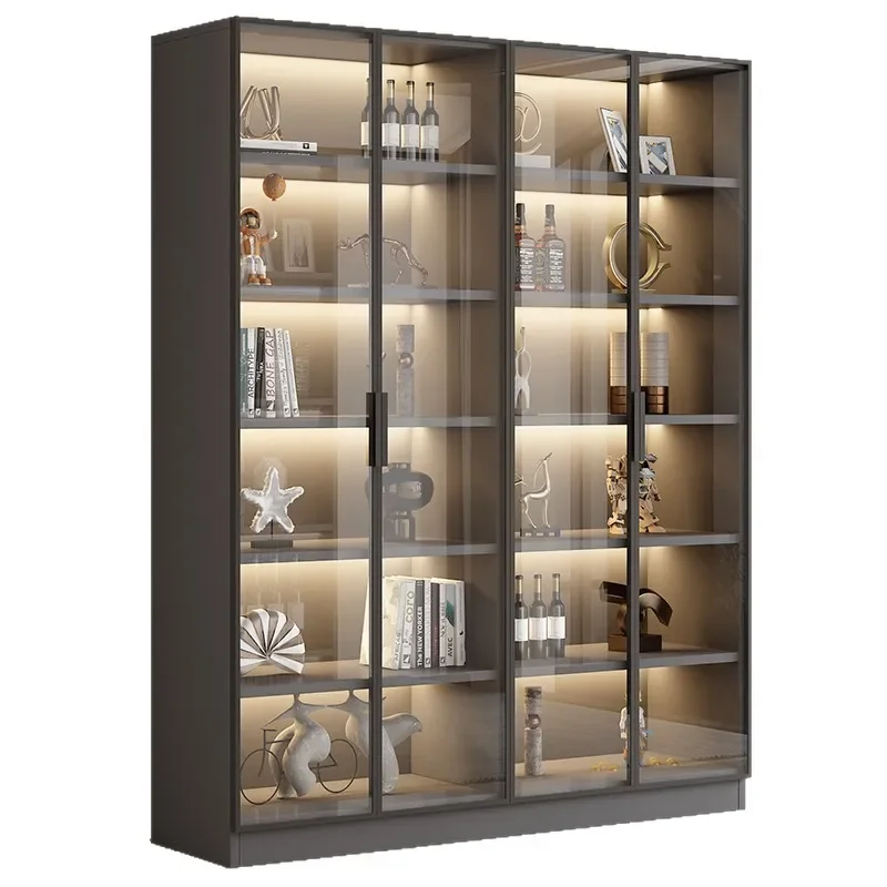 Modern Glass Door Display Cabinet Luxury Bookshelf Wine Storage Unit for Living Room Home Decor Model Showcase Wall Furniture