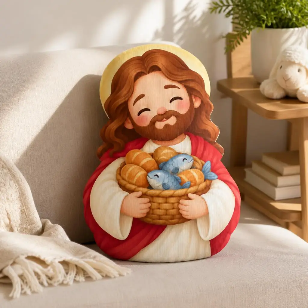 Jesus Loaves and Fishes Shaped Pillow Christian Faith Plush Cushion Religious Church Home Decor Stuffed Throw Pillow Gift