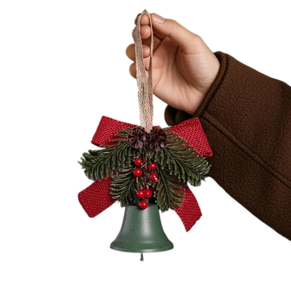 

Creative Christmas Bell Pendant Retro Crisp Sound Christmas Jingle Bells Exquisite with String Metal Bow Bells Home Door Decor