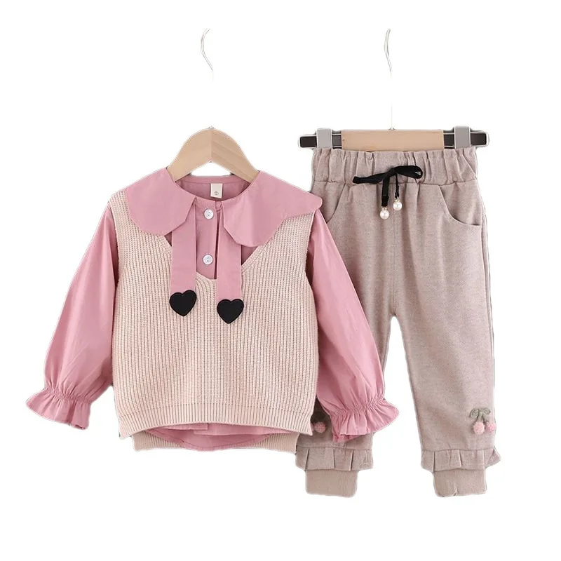 Girl Spring  Autumn Long-sleeved Korean Children's Three-piece Set 1-2-5 Y  Girl's  Clothing Foreign Fashion Children's Set