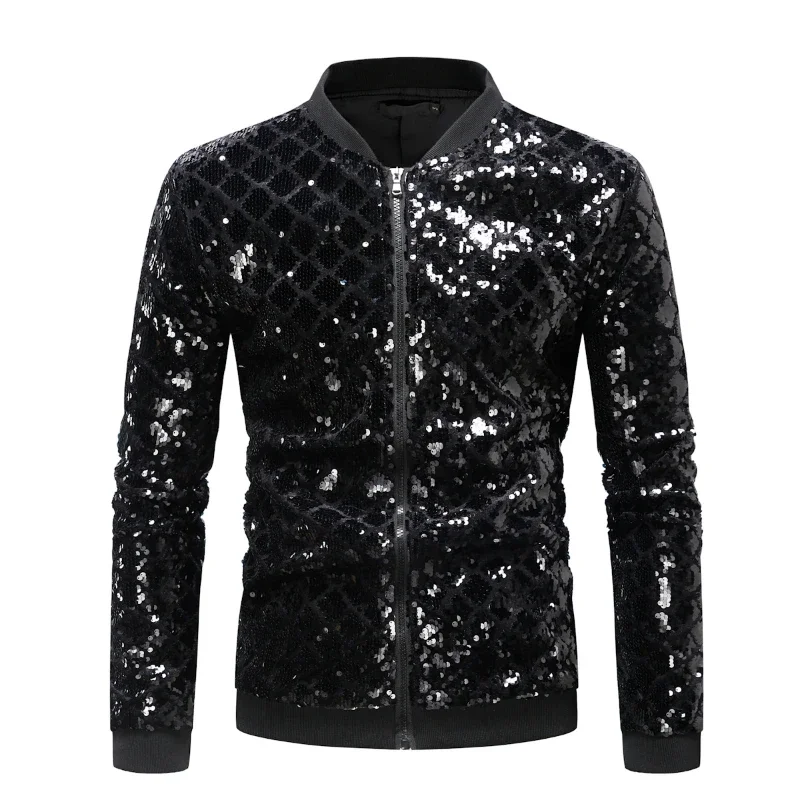 2024 New Fashion Plaid Versatile Mens Jackets, Large Size Nightclub Dance Performance Party Beaded Collar Color Collision Blazer