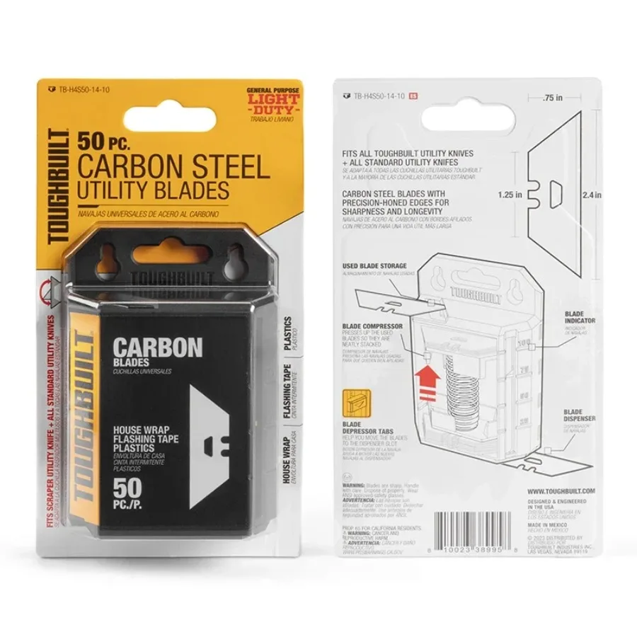 TOUGHBUILT TB-H4S50-14-50 50pcs Trapezoidal Art Knife Blades, Smart Safe Dispenser Box for Craft/Construction view 6