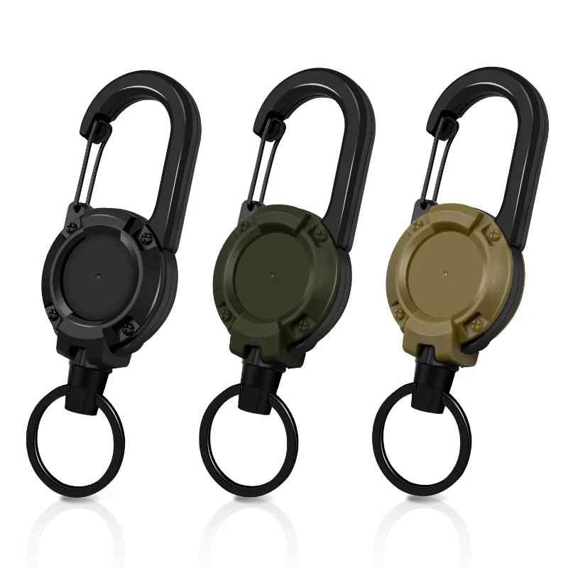 Heavy Duty Retractable Keychain Carabiner Badge Holder Retractable ID Badge Clip Reel Key Chain For Outdoor Camping Fishing