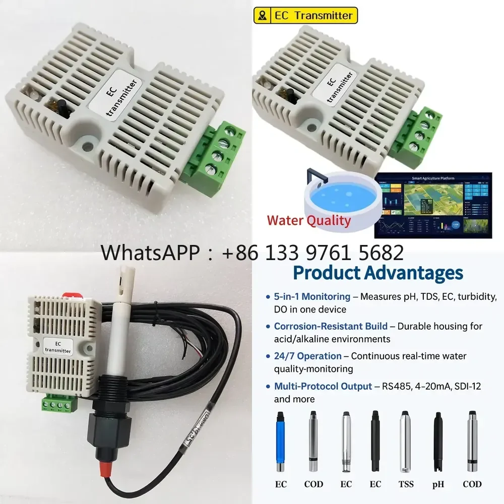 WSQ 0-4400uS/cm 0-44000uS/cm 4-20mA 0-10V RS485 EC TDS Conductivity Sensor River Fish Pool Water Quality Monitoring EC