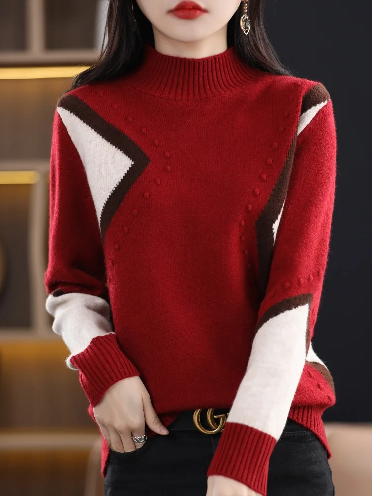 

Женский шерстяной вязаный свитер с высоким воротником, осенне-зимний, теплый, свободного кроя, с длинными рукавами, цветной