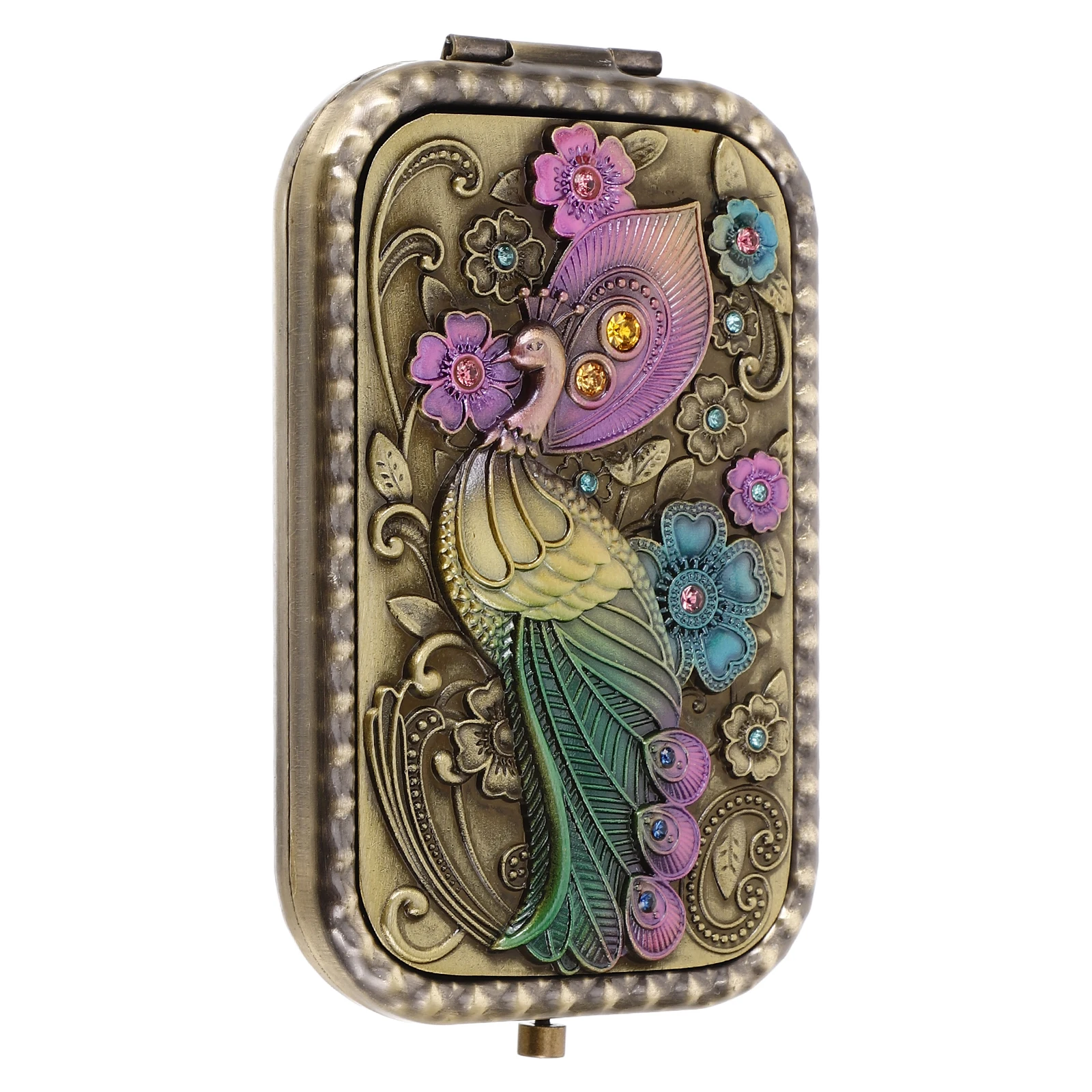 

Vintage Compact Mirror Double Sided Foldable Metal Travel Makeup Mirror Portable Round Handheld for Purse and on The Go Use