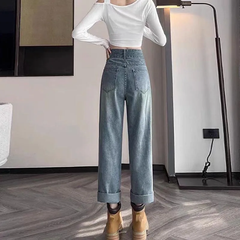 السراويل الأمومة الربيع / الخريف الدنيم السراويل زائد حجم السراويل واسعة الساق ملابس خارجية مستقيم الساق السراويل الأمومة #4