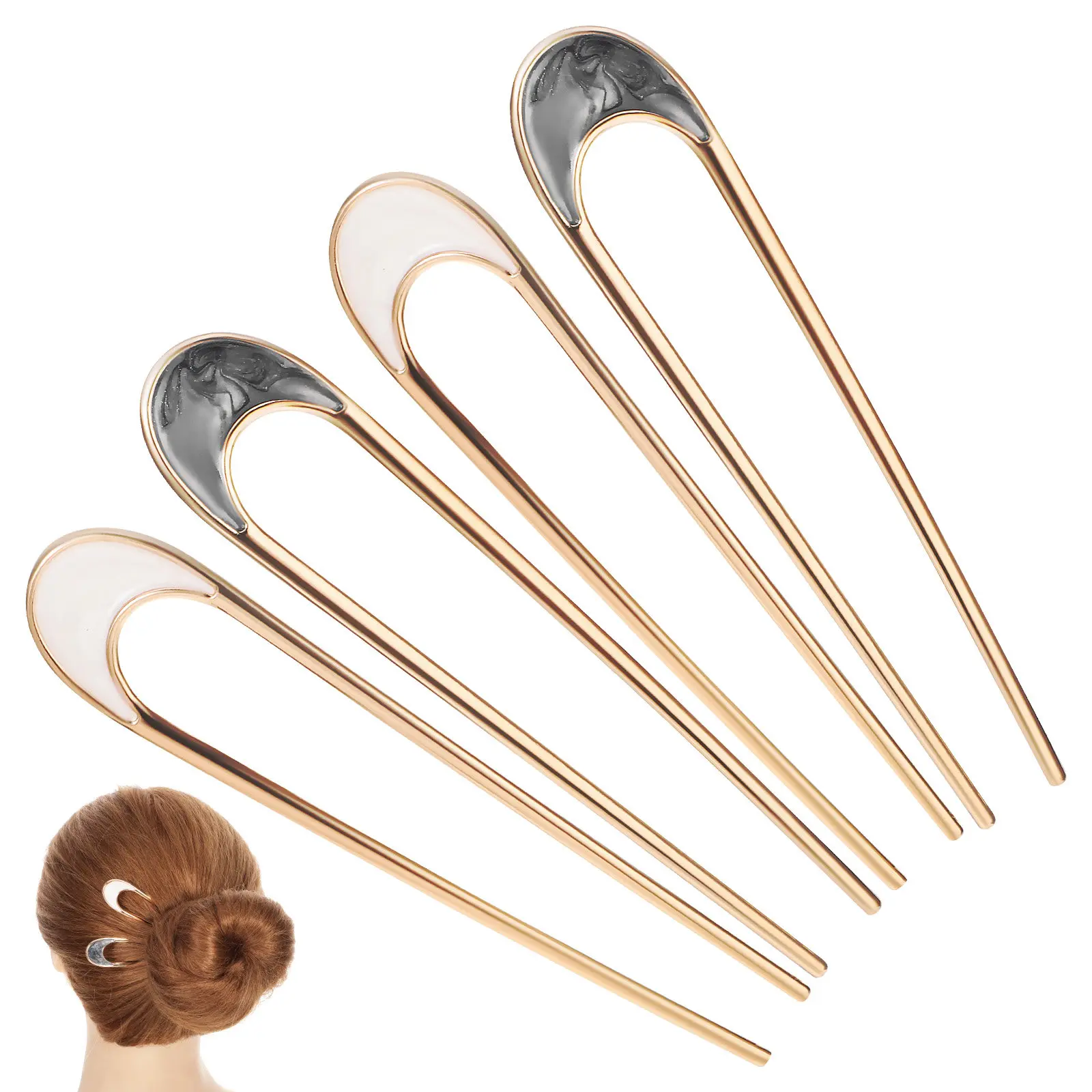 4Pcs French Hair Pins U-Shaped Metal Hair Forks for Buns French Twist Updos Elegant Secure Styling Accessories for Women Daily