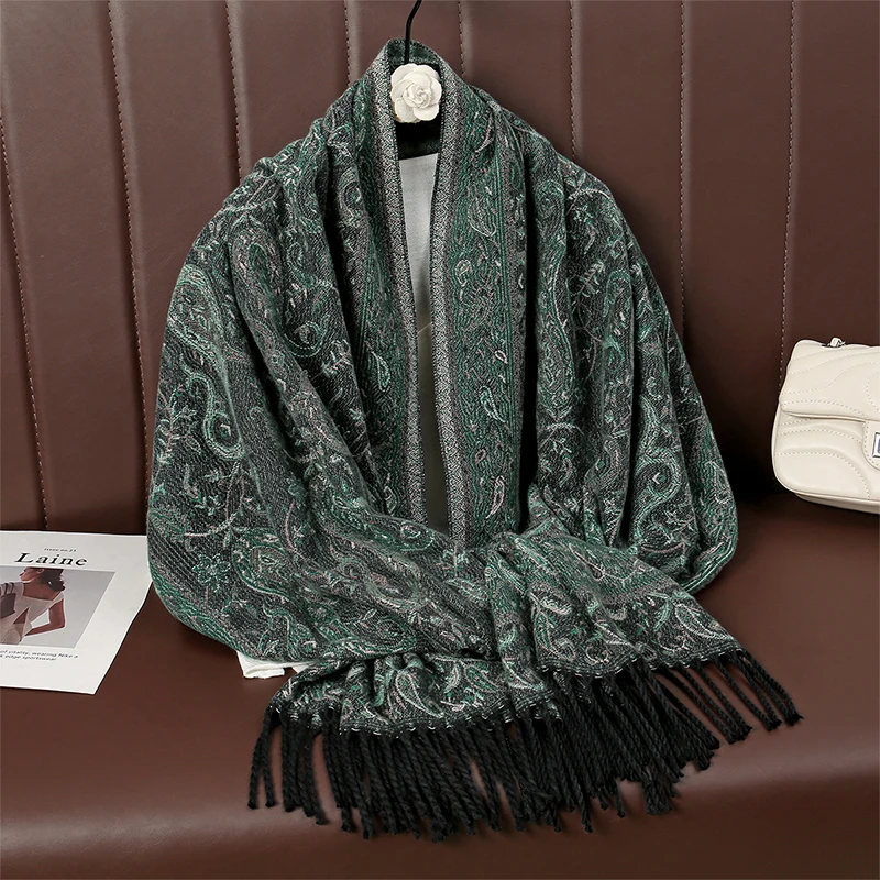 

[T491] Luxury Winter Warm Thick Women Scarf Jacquard Paisley Hijab Foulard Cashmere Tassel Shawl Wraps Pashmina Muslim Blanket