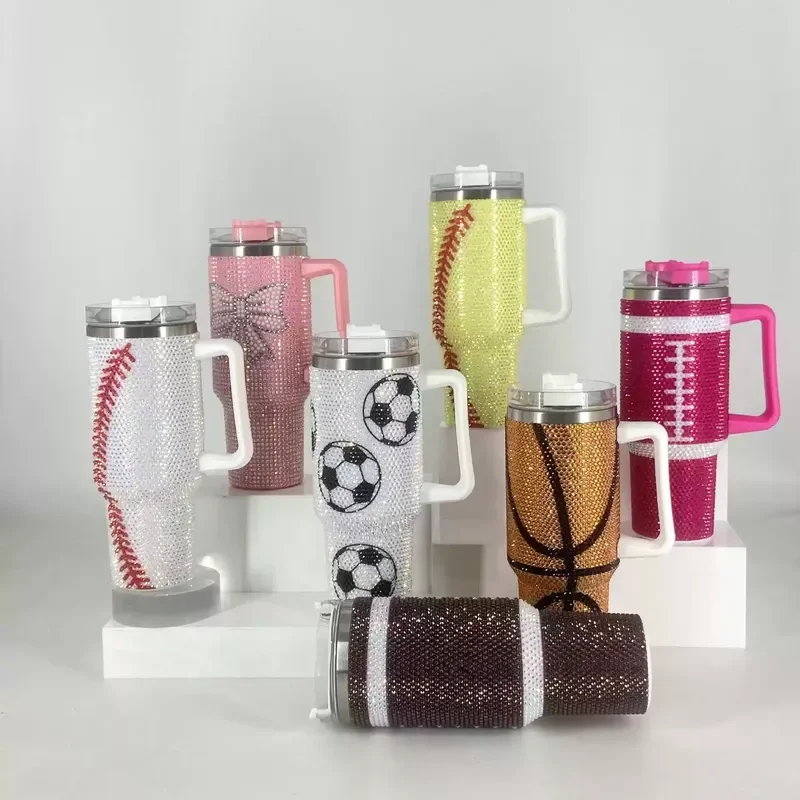 

Diamond Thermos Cup With Handle 40oz 304 Stainless Steel Vacuum Coffee Insulated Bottle Portable Car Flasks Ice Cup