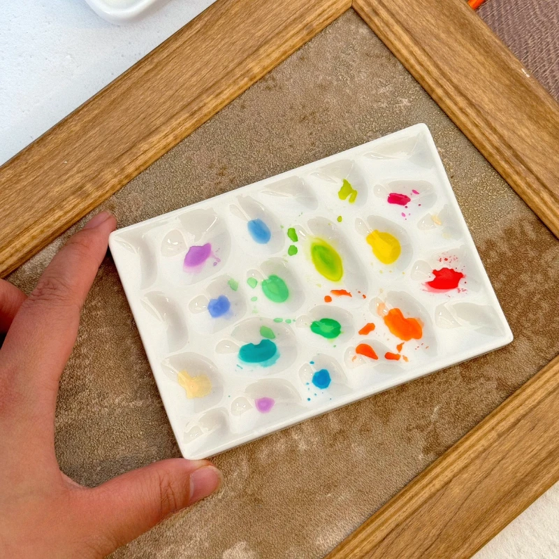 Ceramic Paint Palette Rectangular Pothole Pigment Tray Watercolor Gouache Painting Easy To Clean Artist Art Supplies
