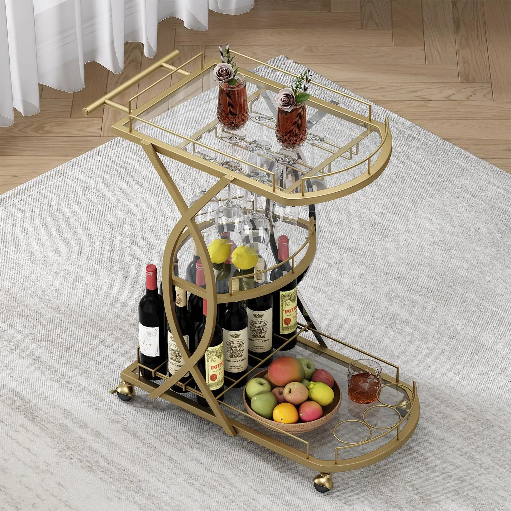Tempered glass dining car High-end shelves Hotel restaurant trolley Creative mobile cake Wine tea