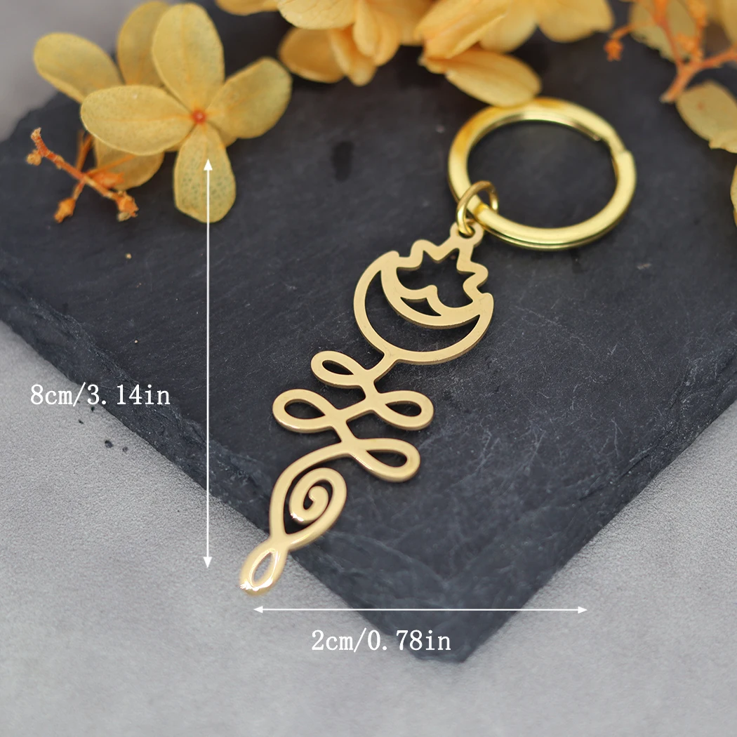 Chandler Lotus Floral Pendant Crecent Moon and Lotus Key Chain Yoga Jewelry Celestial Key Chain Buddhist Symbolic