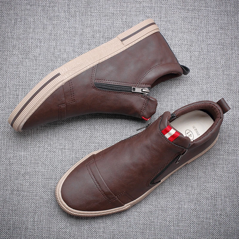 2023 New Style Slip-on Side Zip Men Boots Autumn Fashion High-Top Sneaker Shoes British All-match Casual Wear-Resistant Shoe