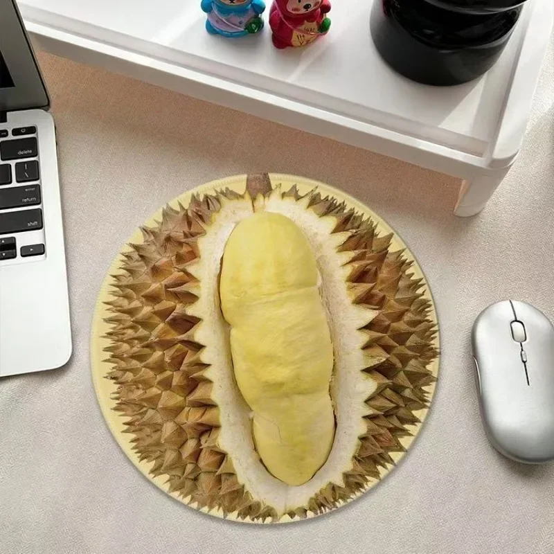 Durian Simulationsfrucht-Mauspad, runder Druck, niedliches Gummi, rutschfest, waschbar, hochwertiges Computer-Gaming-Zubehör, langlebig