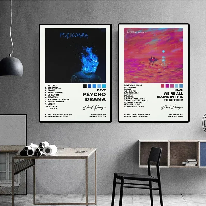 Dave  All Alone Psychodrama Tracklist Music Album Cover Poster HD Prints Canvas Painting Wall Art Picture Living Room Home Decor