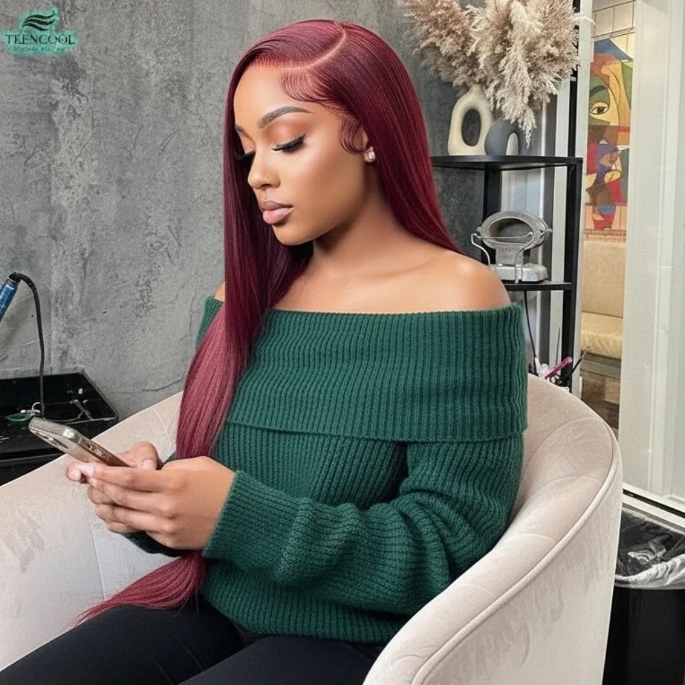 بورجوندي 13x6 Hd الدانتيل أمامي 99J الملونة الأحمر الباروكات 30 بوصة 13x4 الدانتيل الجبهة قبل قطعها 200 الكثافة الشعر البشري الباروكات البرازيلي #1