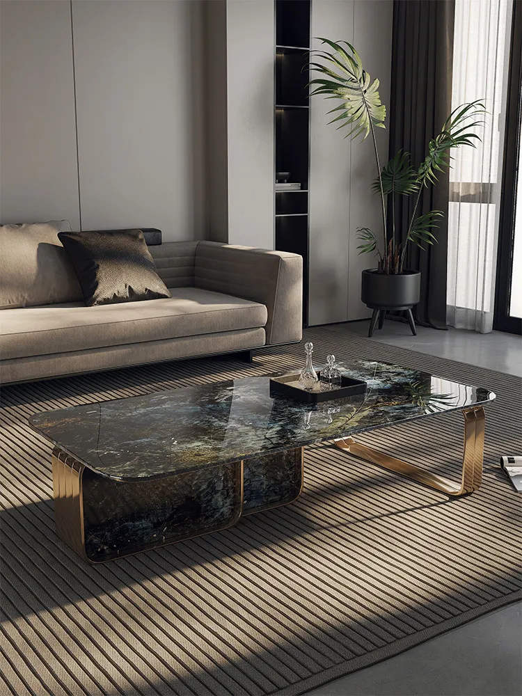 High-end coffee table household living room Italian minimalist light luxury marble rectangular coffee table