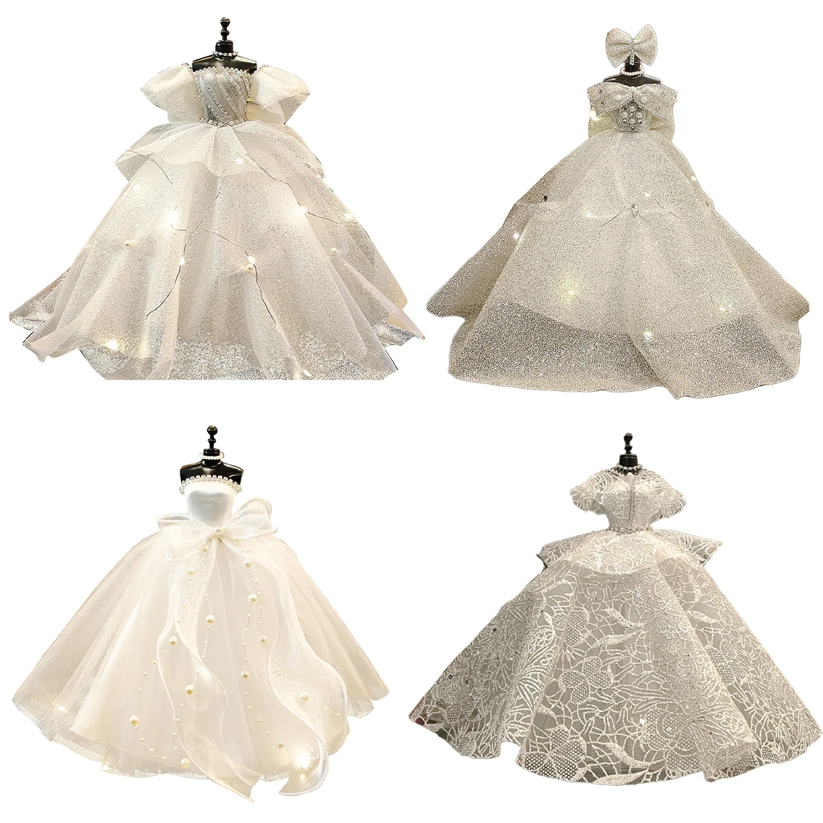 1/6 Mini Wedding Dress Set with Stand Model Costume Bride Wedding Gown Display Holder Mannequin