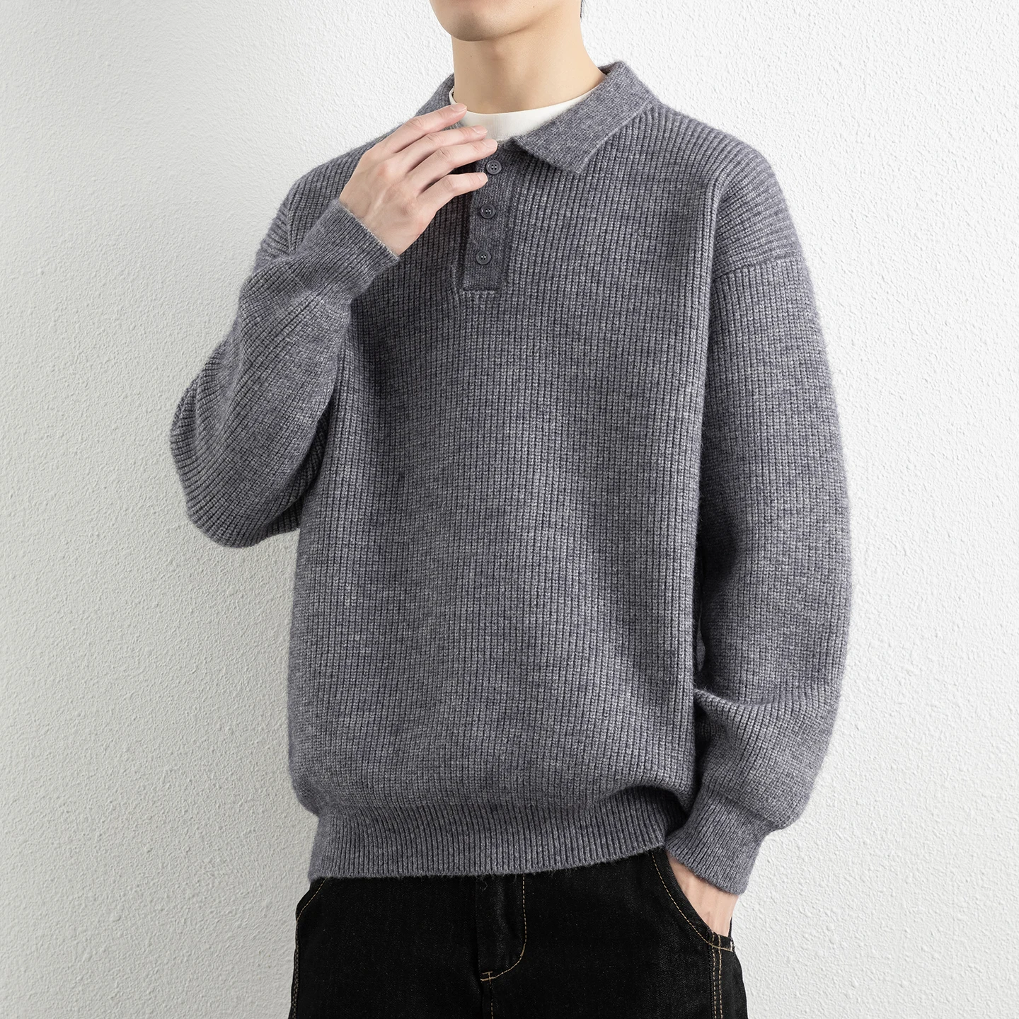 Retro Ne Knitted Base irt Men's Autumn Winter Thi Warm Casual High-End Feeling Sweater Loose Fit Daily Wear