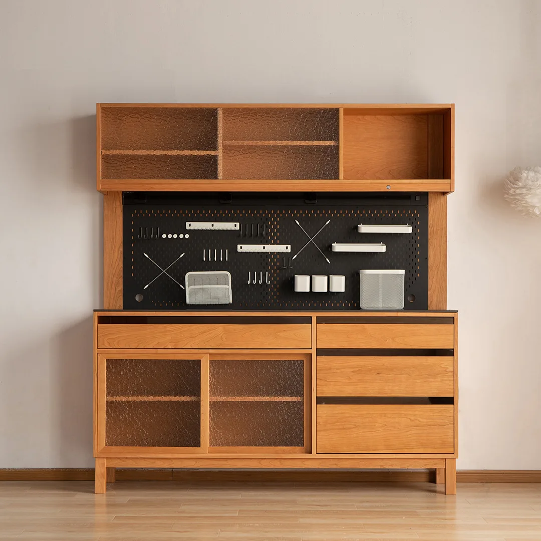 Cherry wood all solid wood dining side cabinet storage cabinet wine cabinet dining table integrated wall locker