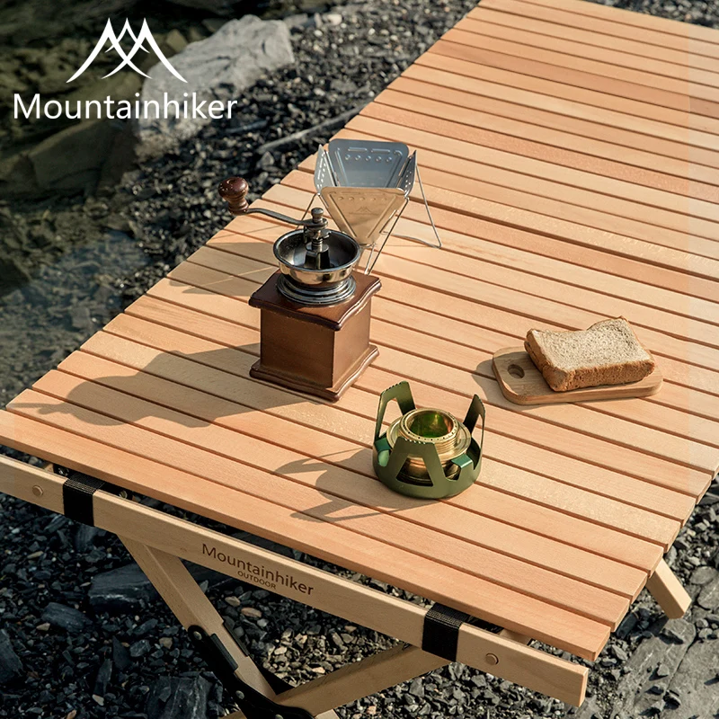 Mountainhiker Camping table folding egg roll wooden table 30kg load-bearing triangle stable Garden Travel barbecue solid wood le