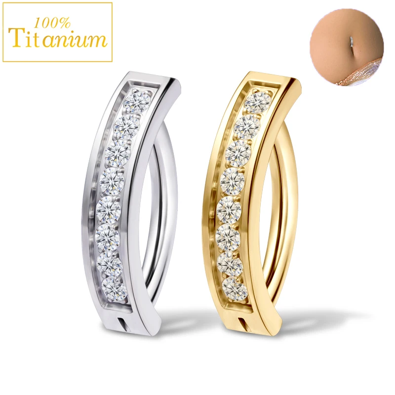 Reverse Curved Belly Button Ring 14G ASTM F136 Titanium Piercing Navel Barbell Studs 10/12mm Bar Length Body Piercings Jewelry