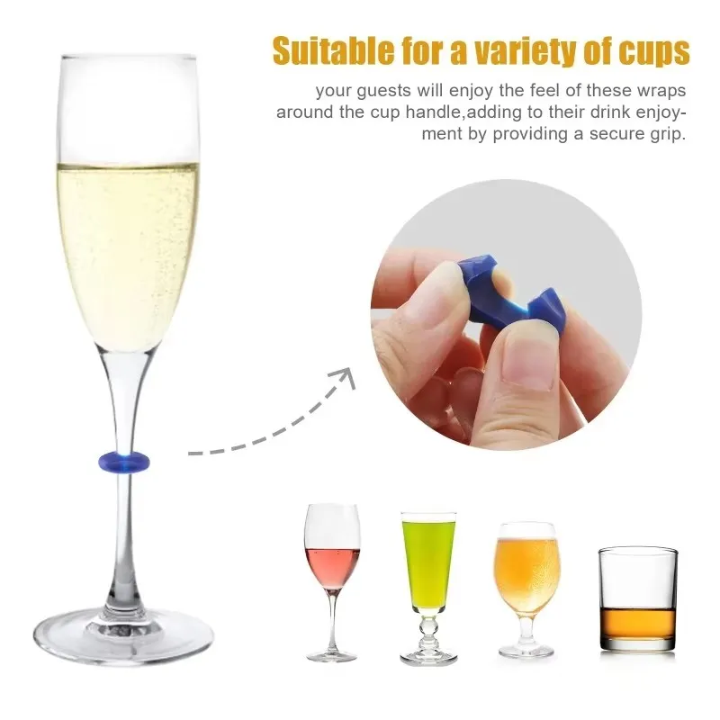 Silikon Wein Glas Marker Saft Champagner Tasse Becher Label Becher Tag Bar Hochzeit Identifikation Farbe Zufällige Party Werkzeuge – Detail 3