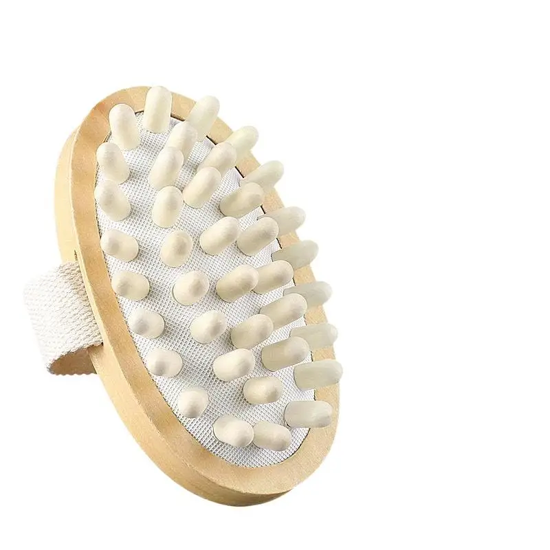 Wooden Body Massage Brush With Smooth Wood Nodes Soft Hand Strap For Muscle Relaxation Exfoliation Spa Care