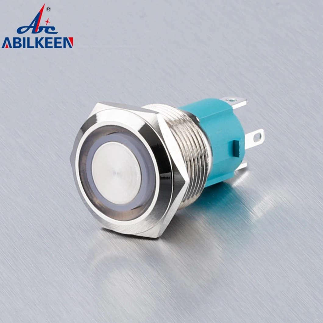 IB19K1 19MM Flat Head 10A Large Current Load Metal Push Button Switch 1NO Momentary/Latching with LED Ring Light 4Pin Terminal