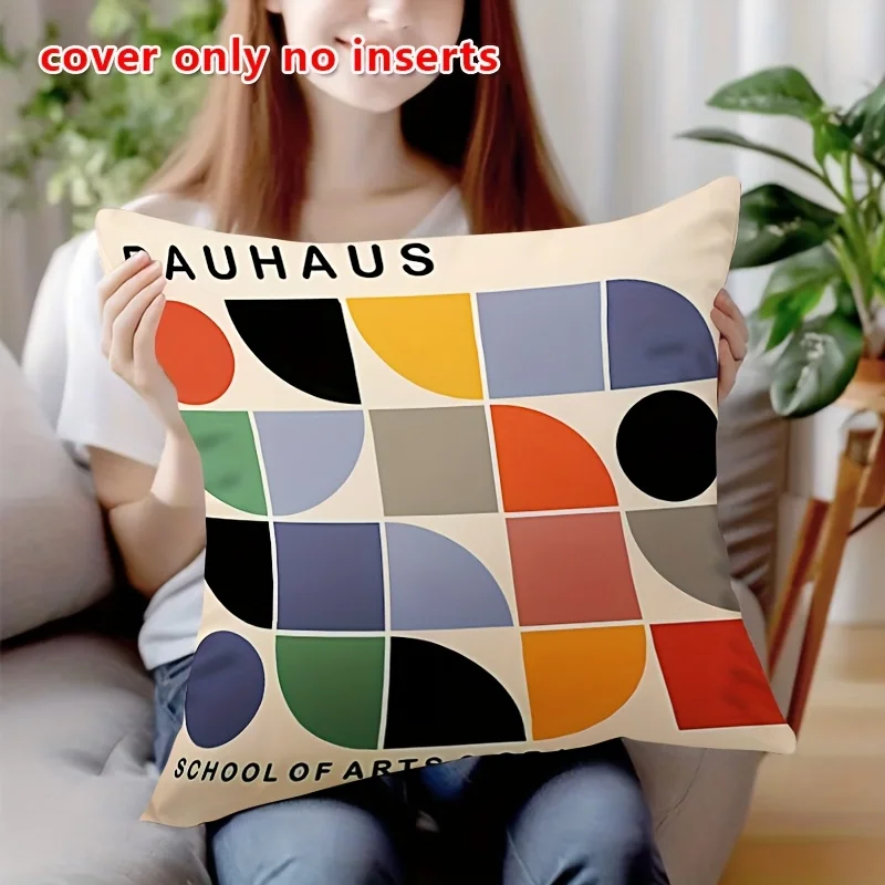 Geometric Bauhaus Style Pillow Case, Modern Art Cushion Cover, Colorful Abstract Home Decor for Sofa Bedroom Living Room Gift