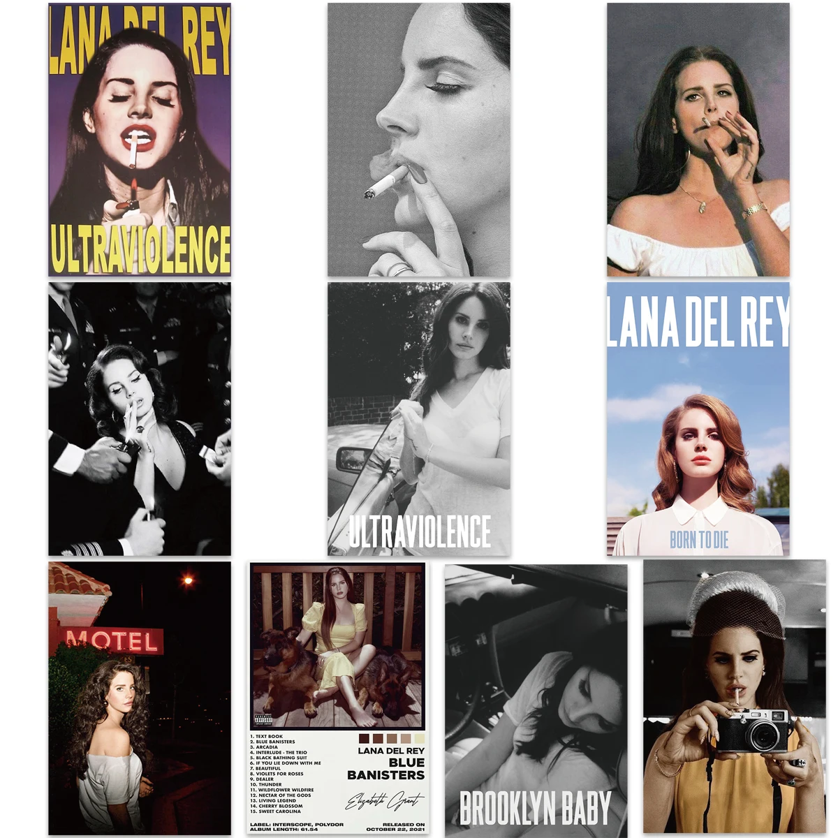 10cm*15cm10pcs Singer Lana Del Rey Poster Graffiti DIY Skateboard Waterproof Guitar Luggage Laptop Car PVC Poster Decals Picture