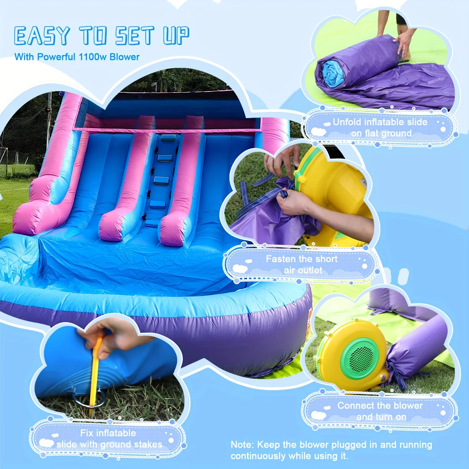 Custom Durable Adult Inflatable Water Slide with Double Slide/blower, Inflatable Water Park Commercial PVC Bounce Housepromote s