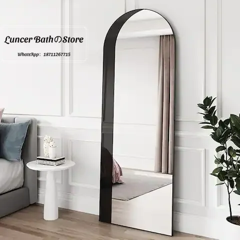 Nordic Style Creative Arched Full Length Mirror, Artistic Black Floor Mirror with Adjustable Standing Design